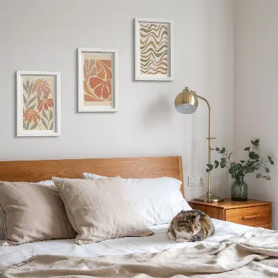 Pastel flowers and abstract patterns framed triptych