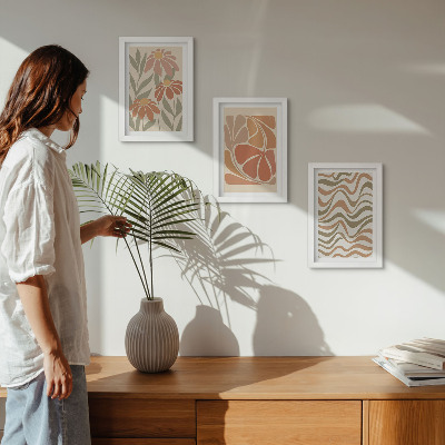 Framed triptych Pastel flowers and abstract patterns