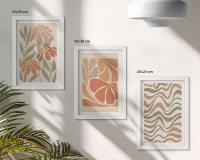 Framed triptych Pastel flowers and abstract patterns