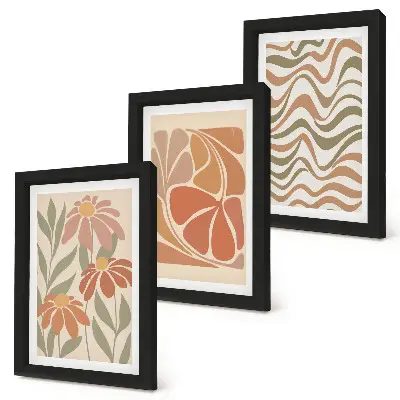Pastel flowers and abstract patterns framed triptych