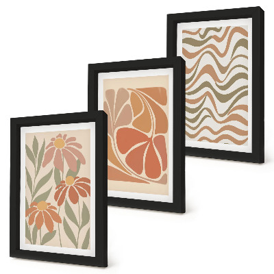 Framed triptych Pastel flowers and abstract patterns