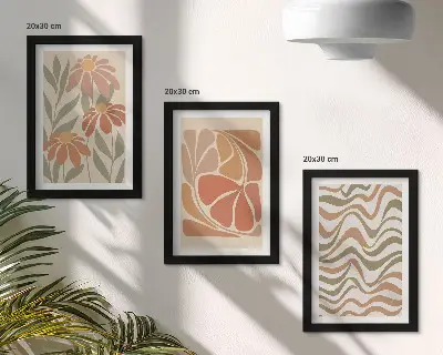 Pastel flowers and abstract patterns framed triptych