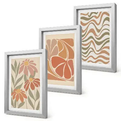 Pastel flowers and abstract patterns framed triptych