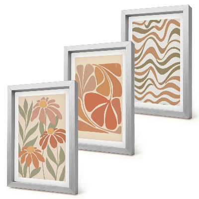 Framed triptych Pastel flowers and abstract patterns