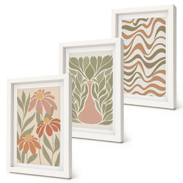 3-piece wall art set Pastel floral illustrations wavy abstract
