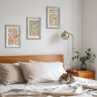3-piece wall art set pastel floral illustrations with wavy abstract designs