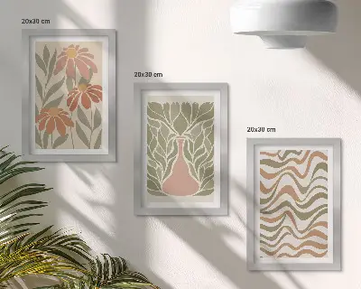 3-piece wall art set pastel floral illustrations with wavy abstract designs