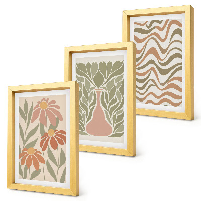 3-piece wall art set Pastel floral illustrations wavy abstract