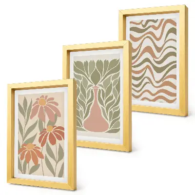 3-piece wall art set pastel floral illustrations with wavy abstract designs