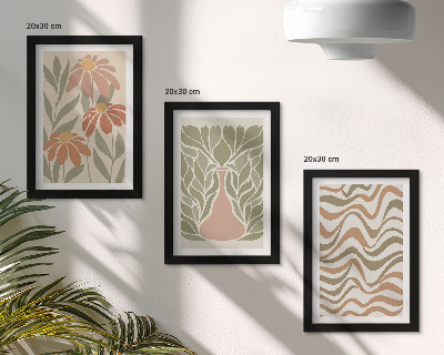 3-piece wall art set Pastel floral illustrations wavy abstract