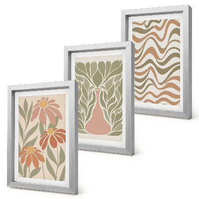 3-piece wall art set Pastel floral illustrations wavy abstract