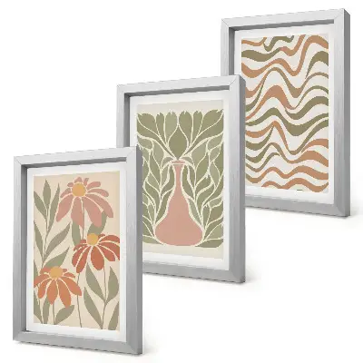 3-piece wall art set pastel floral illustrations with wavy abstract designs