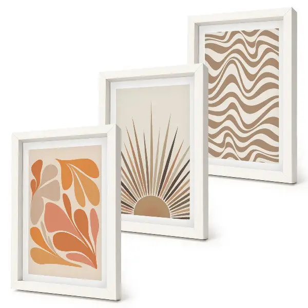 Sun boho pastel abstract shapes framed triptych