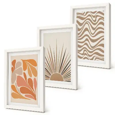Sun boho pastel abstract shapes framed triptych