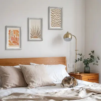 Sun boho pastel abstract shapes framed triptych