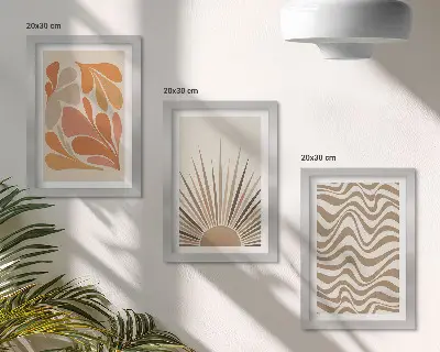 Sun boho pastel abstract shapes framed triptych