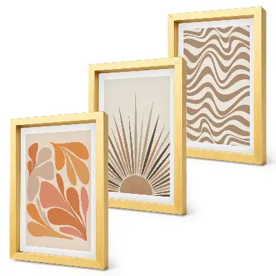 Sun boho pastel abstract shapes framed triptych