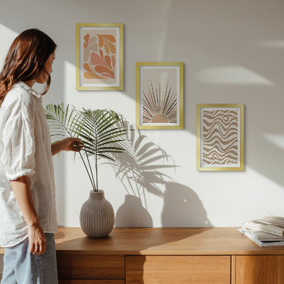 Framed triptych Sun boho pastel abstract shapes