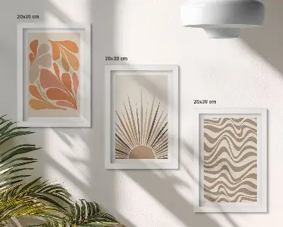 Sun boho pastel abstract shapes framed triptych