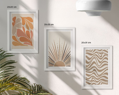 Framed triptych Sun boho pastel abstract shapes