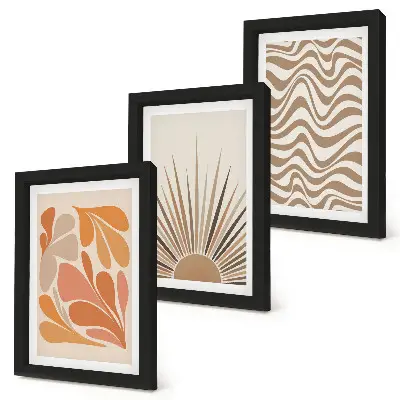 Sun boho pastel abstract shapes framed triptych