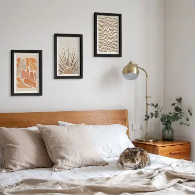 Sun boho pastel abstract shapes framed triptych
