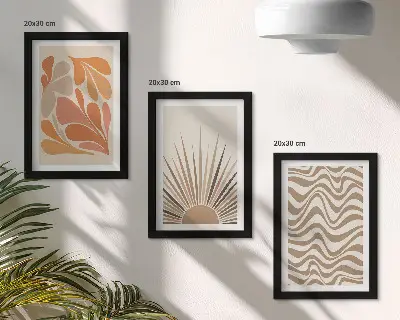 Sun boho pastel abstract shapes framed triptych