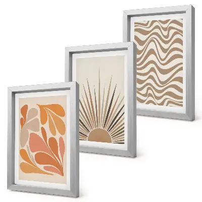 Sun boho pastel abstract shapes framed triptych