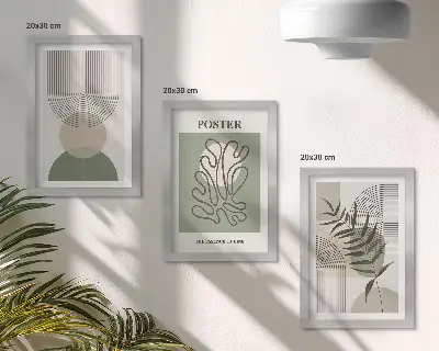 Geometric abstract botanical patterns poster framed triptych