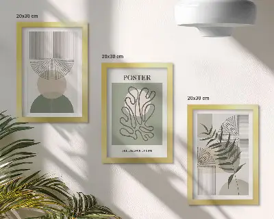 Geometric abstract botanical patterns poster framed triptych