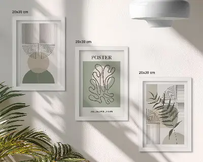 Framed triptych Geometric abstract botanical patterns poster