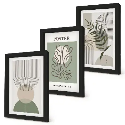 Framed triptych Geometric abstract botanical patterns poster
