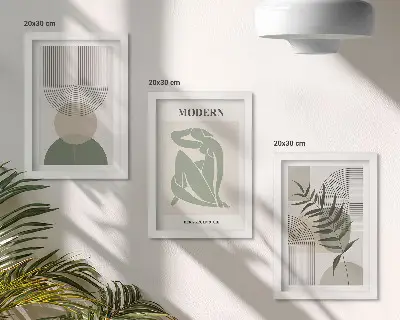 3-Piece Abstract Botanical Wall Art Set stylish graphics featuring plants and geometric shapes