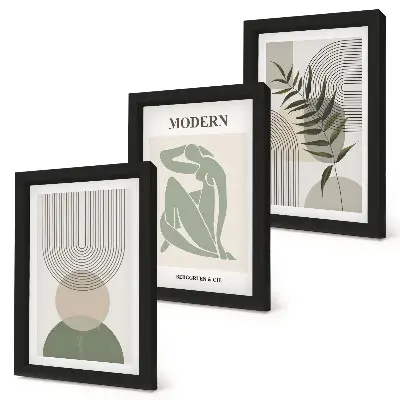 3-Piece Abstract Botanical Wall Art Set stylish graphics featuring plants and geometric shapes