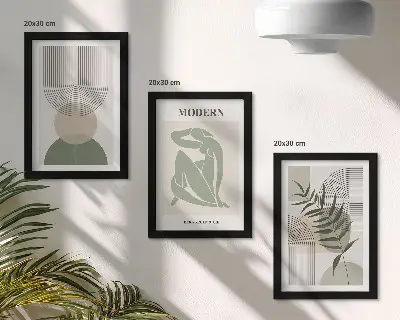 3-piece wall art set Stylish graphics with abstract shapes and plants