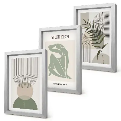 3-Piece Abstract Botanical Wall Art Set stylish graphics featuring plants and geometric shapes
