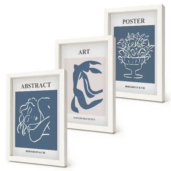 Matisse abstract figure and flower triptych wall art framed, stylish abstract pattern print set
