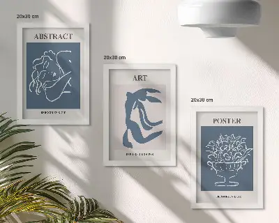 Matisse abstract figure and flower triptych wall art framed, stylish abstract pattern print set
