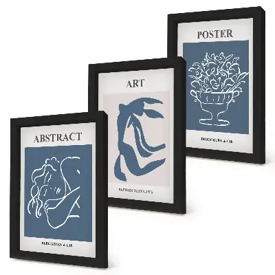 Matisse abstract figure and flower triptych wall art framed, stylish abstract pattern print set