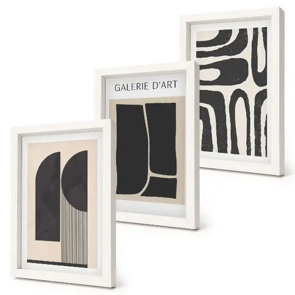 Abstract shapes minimalist poster triptych framed