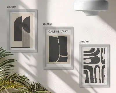 Abstract shapes minimalist poster triptych framed