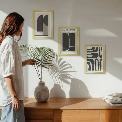 Abstract shapes minimalist poster triptych framed