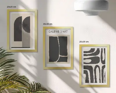 Abstract shapes minimalist poster triptych framed