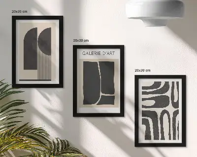 Abstract shapes minimalist poster triptych framed