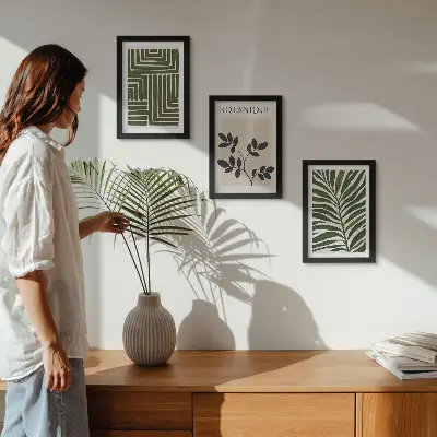 3-Piece wall art set botanical compositions in a boho minimalist style