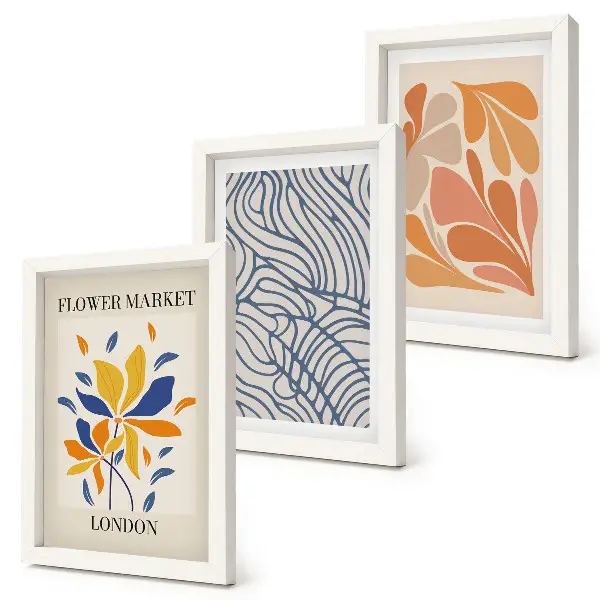 Modern style flowers with abstract patterns framed triptych