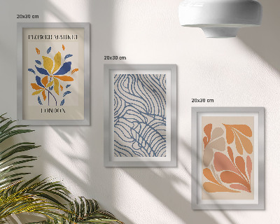 Framed triptych Modern style flowers with abstract patterns