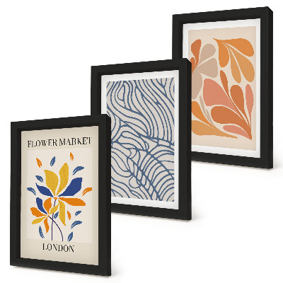 Framed triptych Modern style flowers with abstract patterns