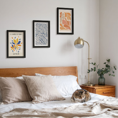 Framed triptych Modern style flowers with abstract patterns