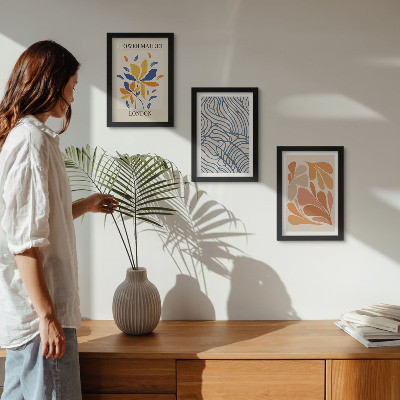 Framed triptych Modern style flowers with abstract patterns
